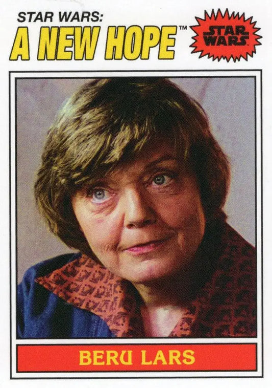 Trading card of Beru Lars in blue outfit, part of Star Wars Topps Baseball series
