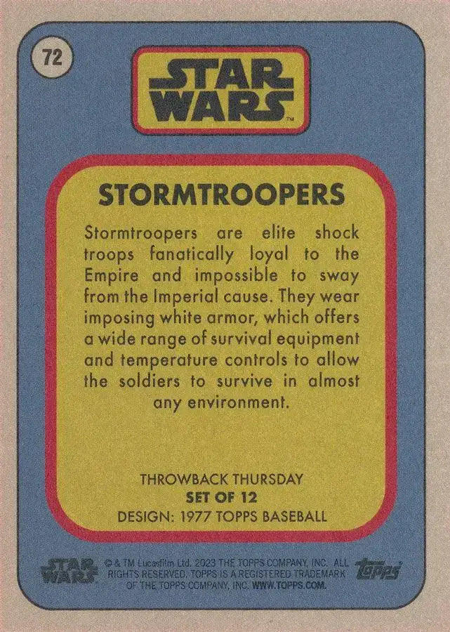 Star Wars Throwback Thursday 2023 Card #72 Stormtroopers 1977 Topps Baseball - Baseball Card Single