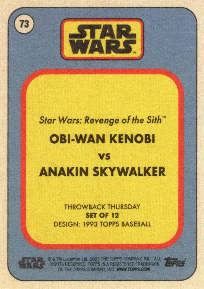 Star Wars Throwback Thursday 2023 Card #73 Anakin Skywalker vs Obi-Wan Kenobi - Non-Sports Card Single