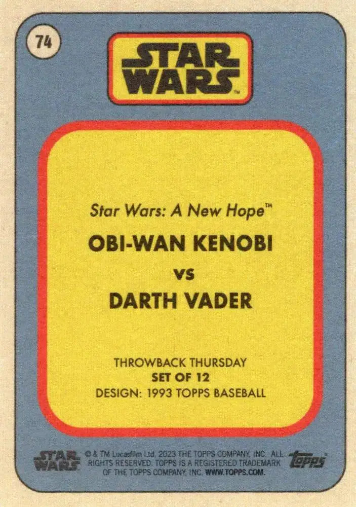 Star Wars Throwback Thursday 2023 Card #74 Obi-Wan Kenobi vs Darth Vader - Non-Sports Card Single