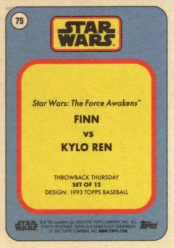 Star Wars Throwback Thursday 2023 Card #75 Finn vs Kylo Ren - Non-Sports Card Single
