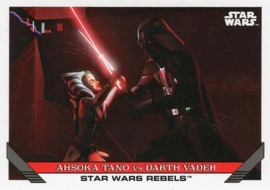 Trading card of Ahsoka Tano vs Darth Vader from Star Wars Rebels for collectors