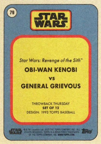 Vintage Star Wars trading card featuring Obi-Wan Kenobi vs General Grievous matchup