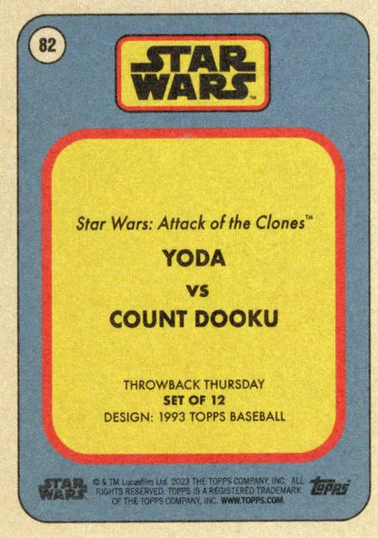 Star Wars trading card featuring Yoda vs Count Dooku from Attack of the Clones