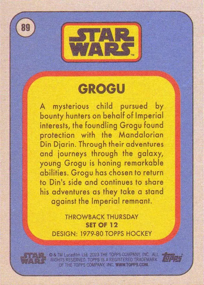 Trading card of Grogu from Star Wars in Topps Hockey Throwback Thursday collection