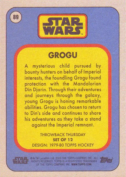 Trading card of Grogu from Star Wars in Topps Hockey Throwback Thursday collection
