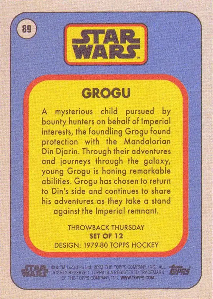 Star Wars Throwback Thursday 2023 Card #89 Grogu 1979-80 Topps Hockey - Hockey Card Single