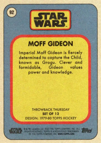 Moff Gideon Trading Card from Star Wars in Topps Hockey Throwback Thursday 2023