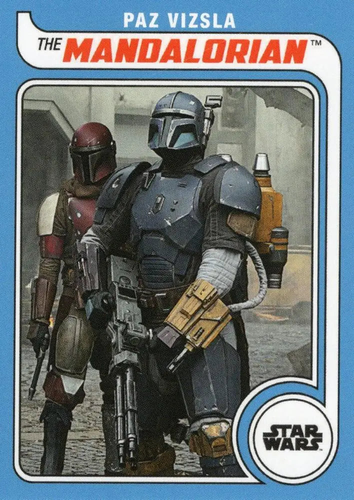 Two armored figures in Mandalorian-style gear featured in Star Wars Topps Hockey trading cards