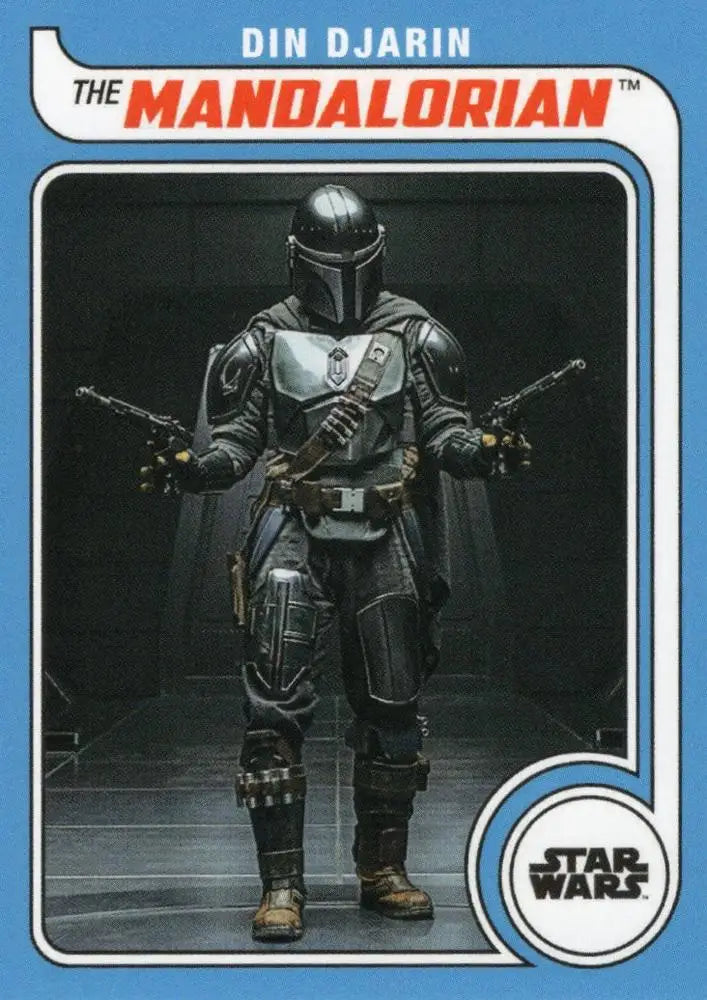 Armored figure in Mandalorian gear with weapons from Star Wars Topps Hockey trading cards