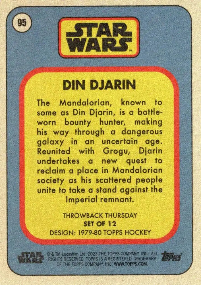 Vintage Star Wars trading card featuring Din Djarin from Topps Hockey 1979-80