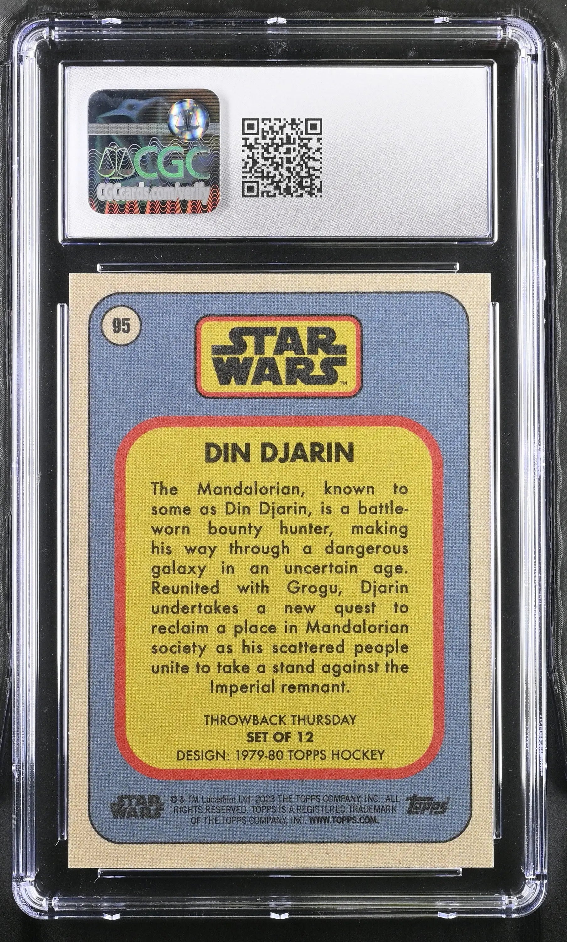 Star Wars trading card of Din Djarin in protective holder, graded CGC 9 Mint