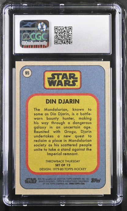 Star Wars trading card of Din Djarin in protective holder, graded CGC 9 Mint