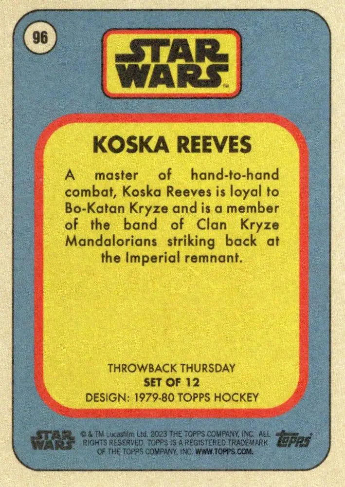 Vintage Star Wars trading card of Koska Reeves from Topps Hockey 1979-80 collection