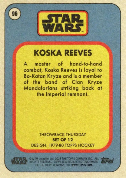 Vintage Star Wars trading card of Koska Reeves from Topps Hockey 1979-80 collection