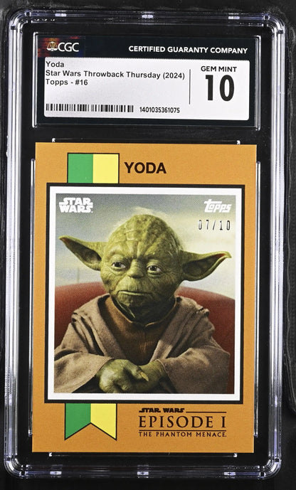 Graded Yoda Star Wars trading card in Gem Mint condition from Star Wars Throwback Thursday 2024