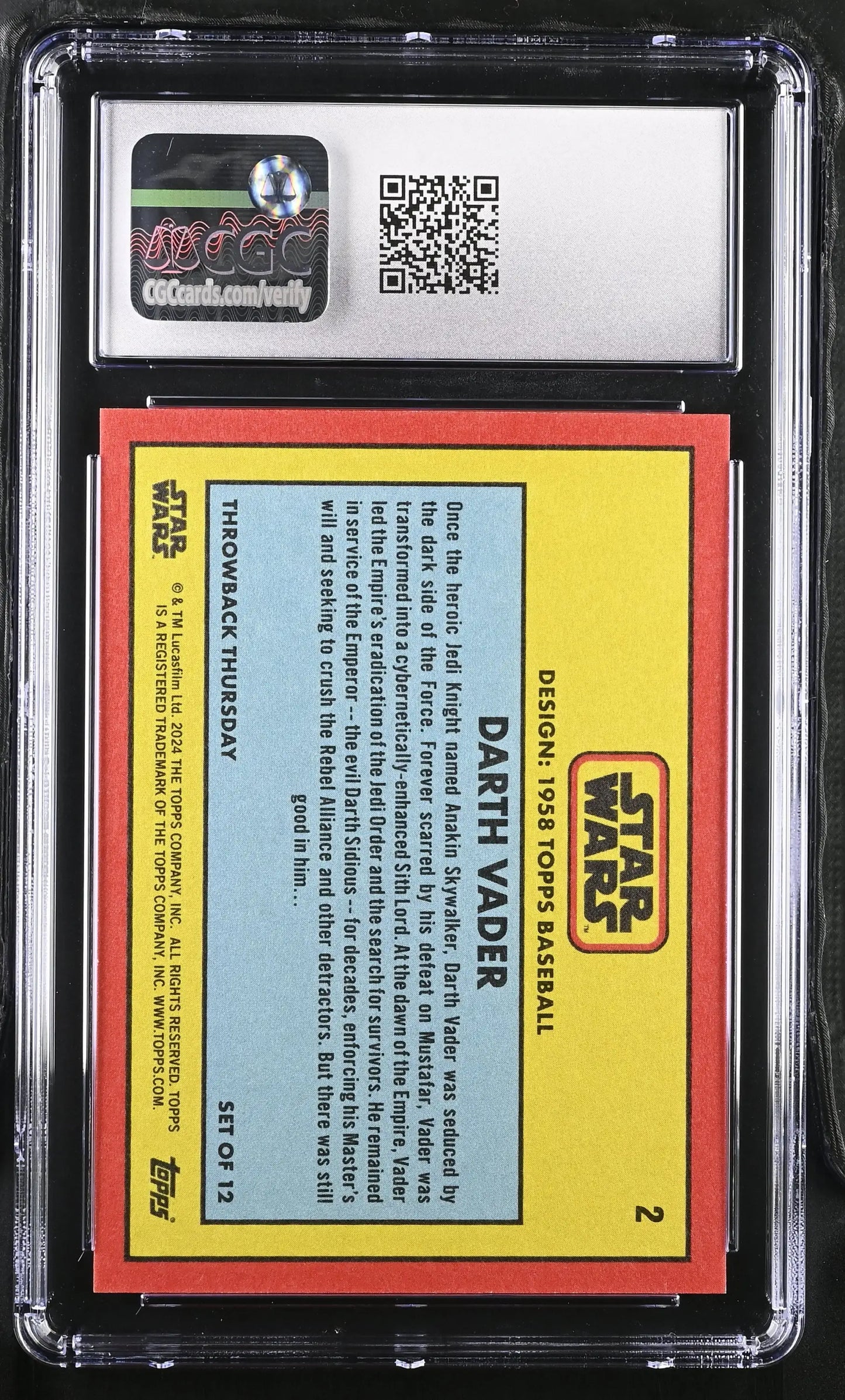 Graded Darth Vader Star Wars trading card in CGC 10 Gem Mint condition