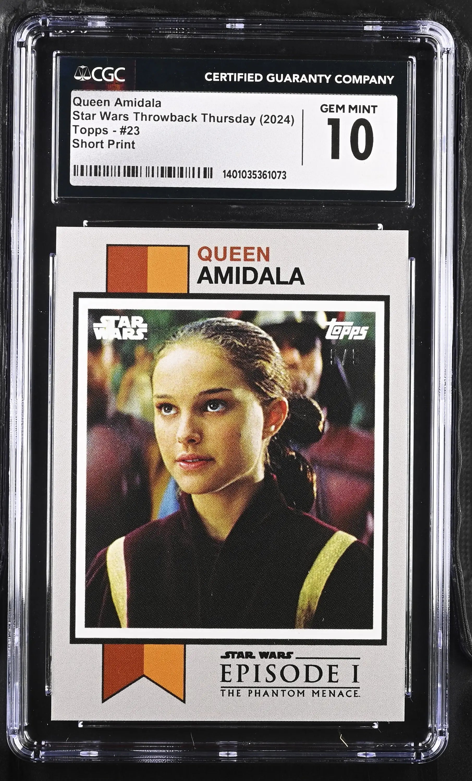 Graded Queen Amidala trading card from Star Wars Throwback Thursday 2024 in Gem Mint condition