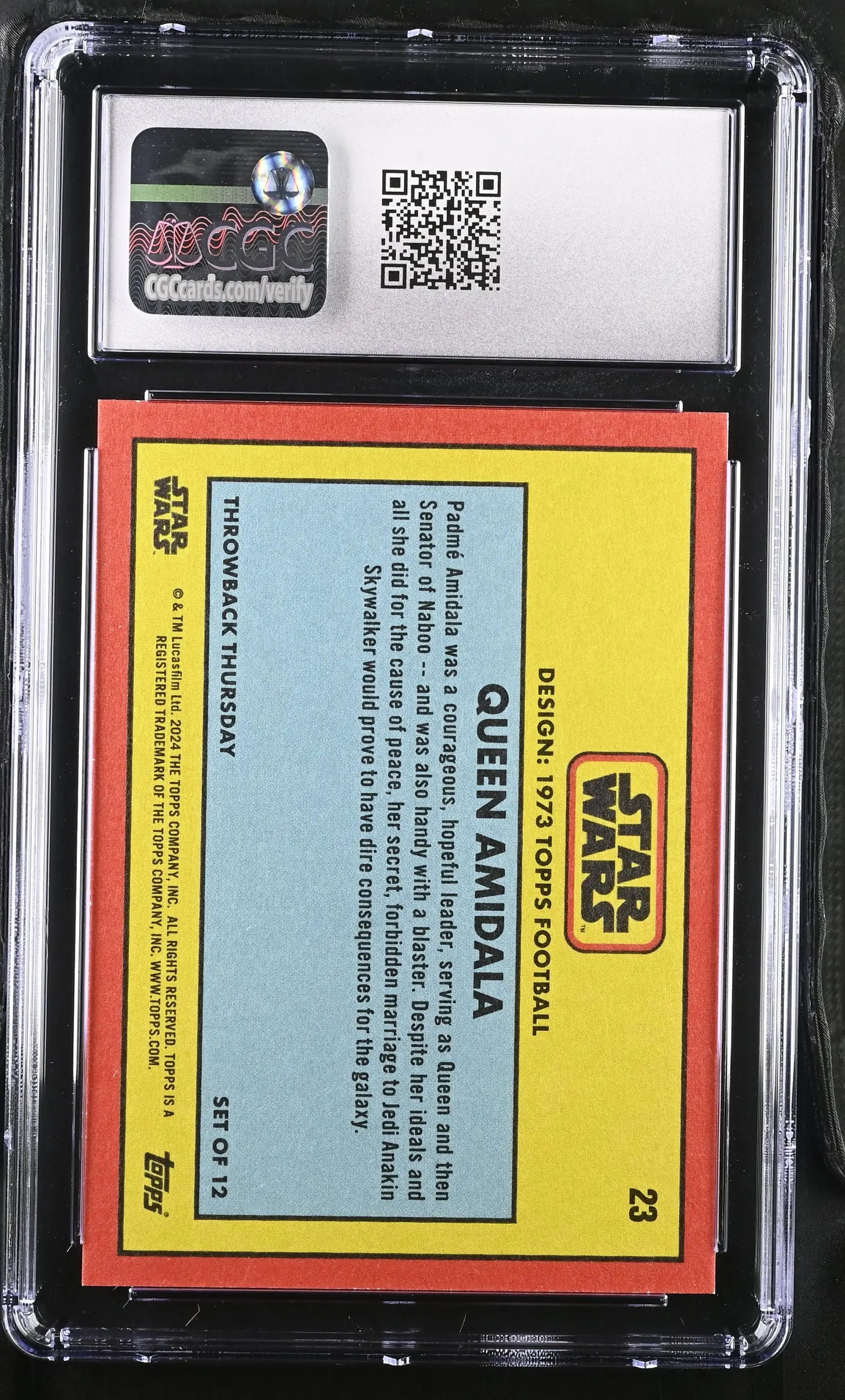 Graded Star Wars trading card of Queen Amidala, Silver 5/5 CGC 10 Gem Mint condition