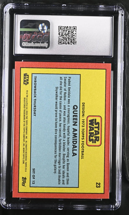 Graded Star Wars trading card of Queen Amidala, Silver 5/5 CGC 10 Gem Mint condition