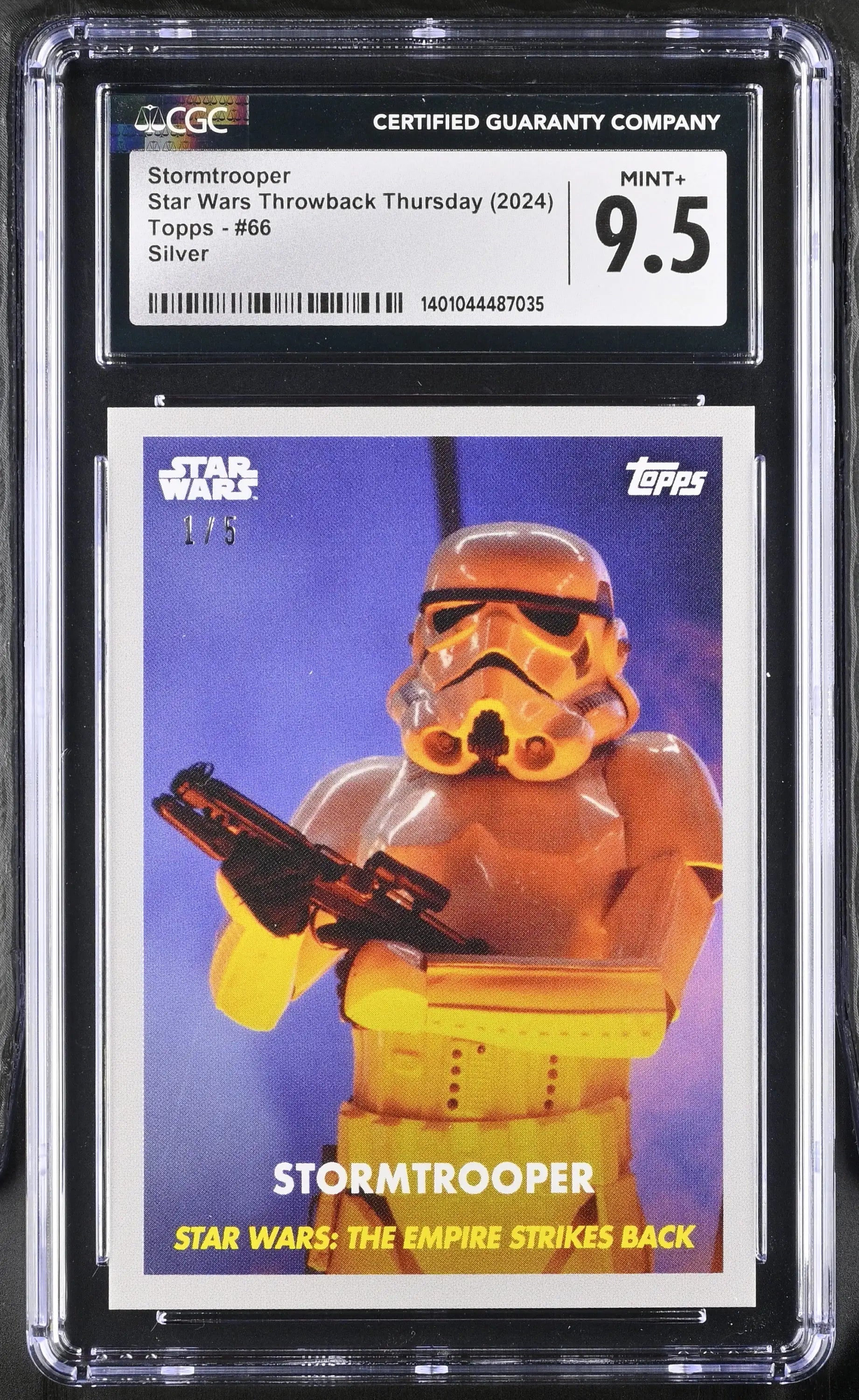 Graded Star Wars Throwback Thursday trading card #66 Stormtrooper Silver 1/5 CGC 9.5 Mint+