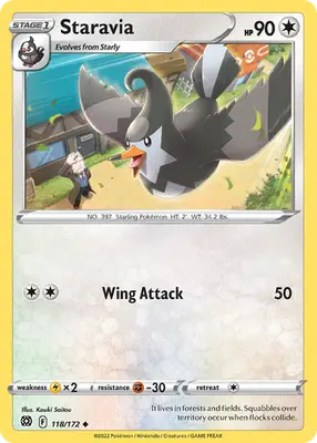 Staravia - Brilliant Stars - 118/172 - Reverse Holo LP Pokemon - Pokémon Card Single