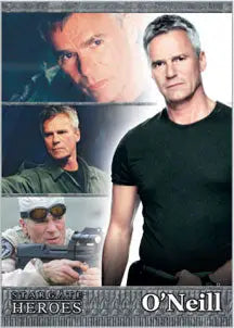 Collage of headshots for Stargate Heroes P1 promo card featuring a man with gray hair