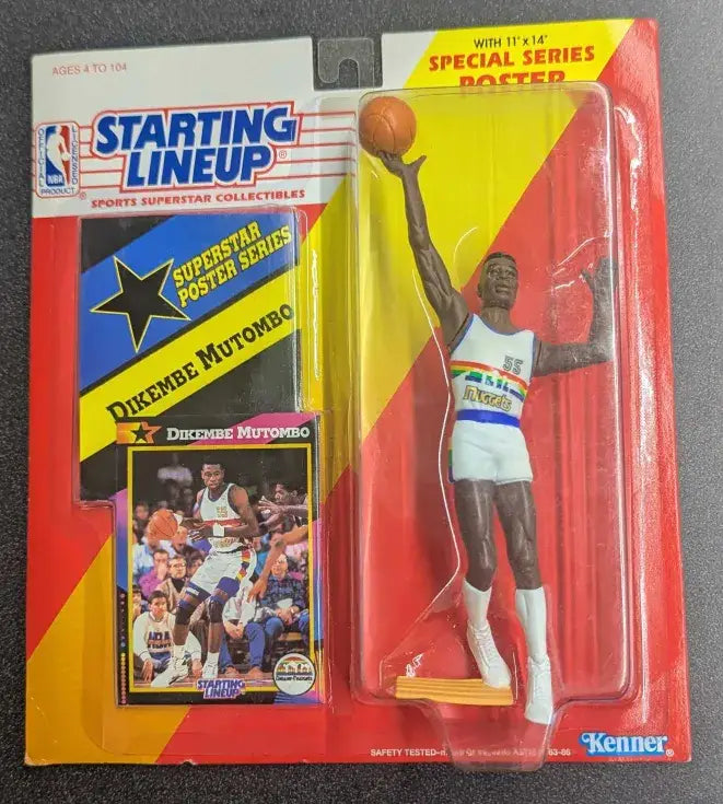 Starting Lineup 1992 Edition Dikembe Mutombo Denver Nuggets Toy Figure w/ Special Series Poster - Action Figure & Toy