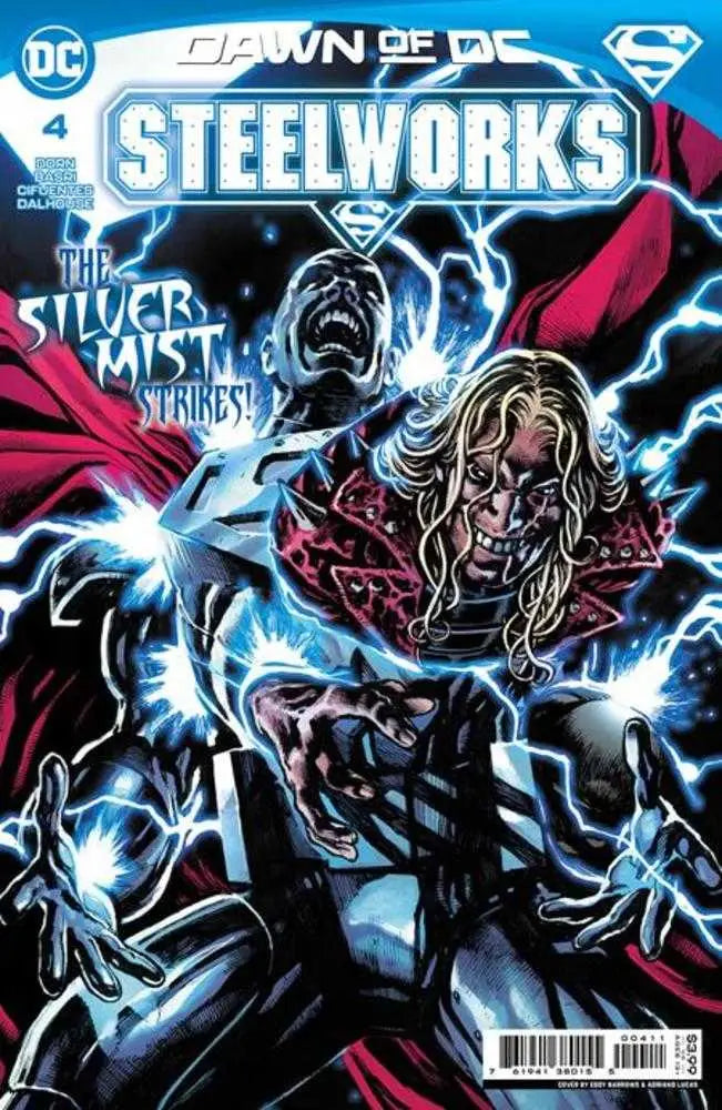 DC Steelworks #4 comic book cover with blue lightning and dark action scene
