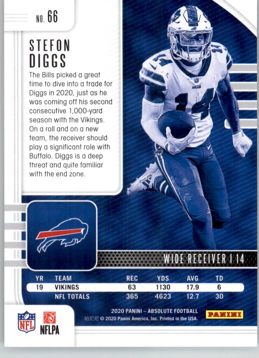 Stefon Diggs - 2020 Panini Absolute - #66 - Green Football - Football Card Single
