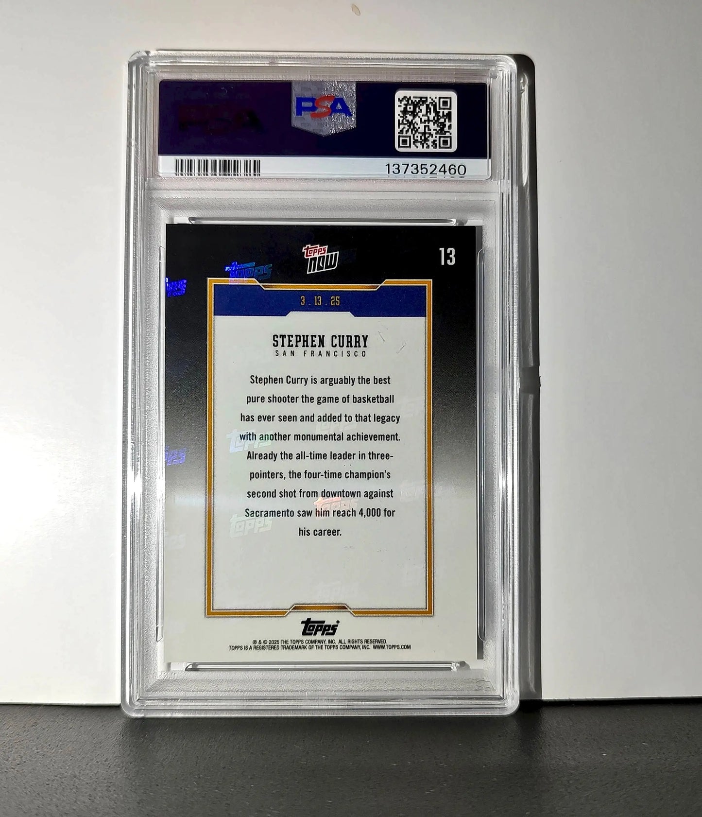 Stephen Curry 2024 Topps Now 4000 Career 3 Pointers #13 PSA 9 Mint