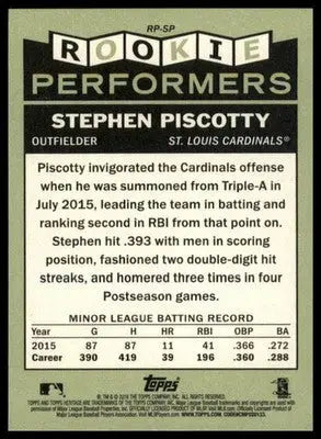 Stephen Piscotty 2016 Topps Heritage Rookie Performers #RP-SP STL Cardinals - Baseball Card Single