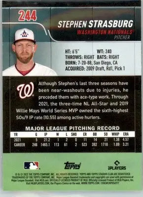 Stephen Strasburg - 2022 Stadium Club Chrome - #244 - Baseball - Baseball Card Single