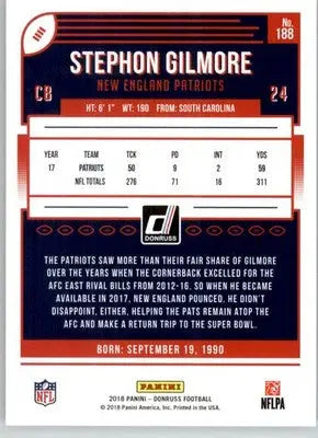 Stephon Gilmore - 2018 Donruss - #188 - Football - Football Card Single
