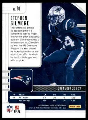 Stephon Gilmore 2020 Panini Absolute Retail #70 New England Patriots