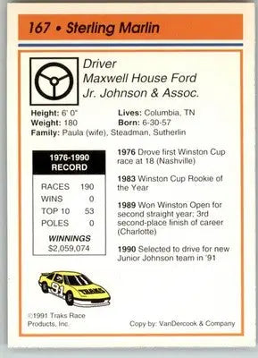 Sterling Marlin - 1991 Traks - #167 - Racing - Racing Card Single
