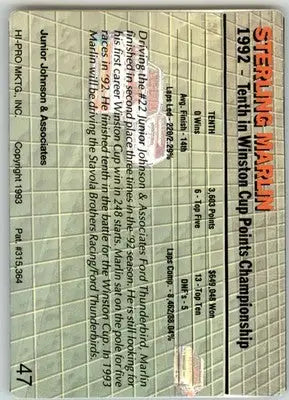 Sterling Marlin - 1993 Action Packed - #47 - Racing - Racing Card Single
