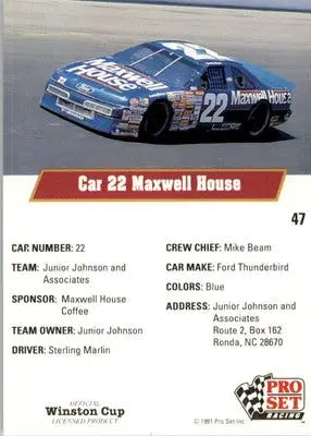 Sterling Marlin’s Car - 1991 Pro Set - #47 - Racing - Racing Card Single
