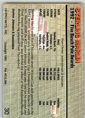 Sterling Marlin’s Car - 1993 Action Packed - #30 - Racing - Racing Card Single