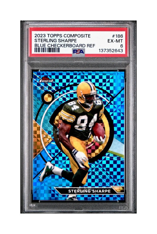 Sterling Sharpe 2023 Topps 64/99 Finest #186 Blue Checkerboard Refractor PSA 6