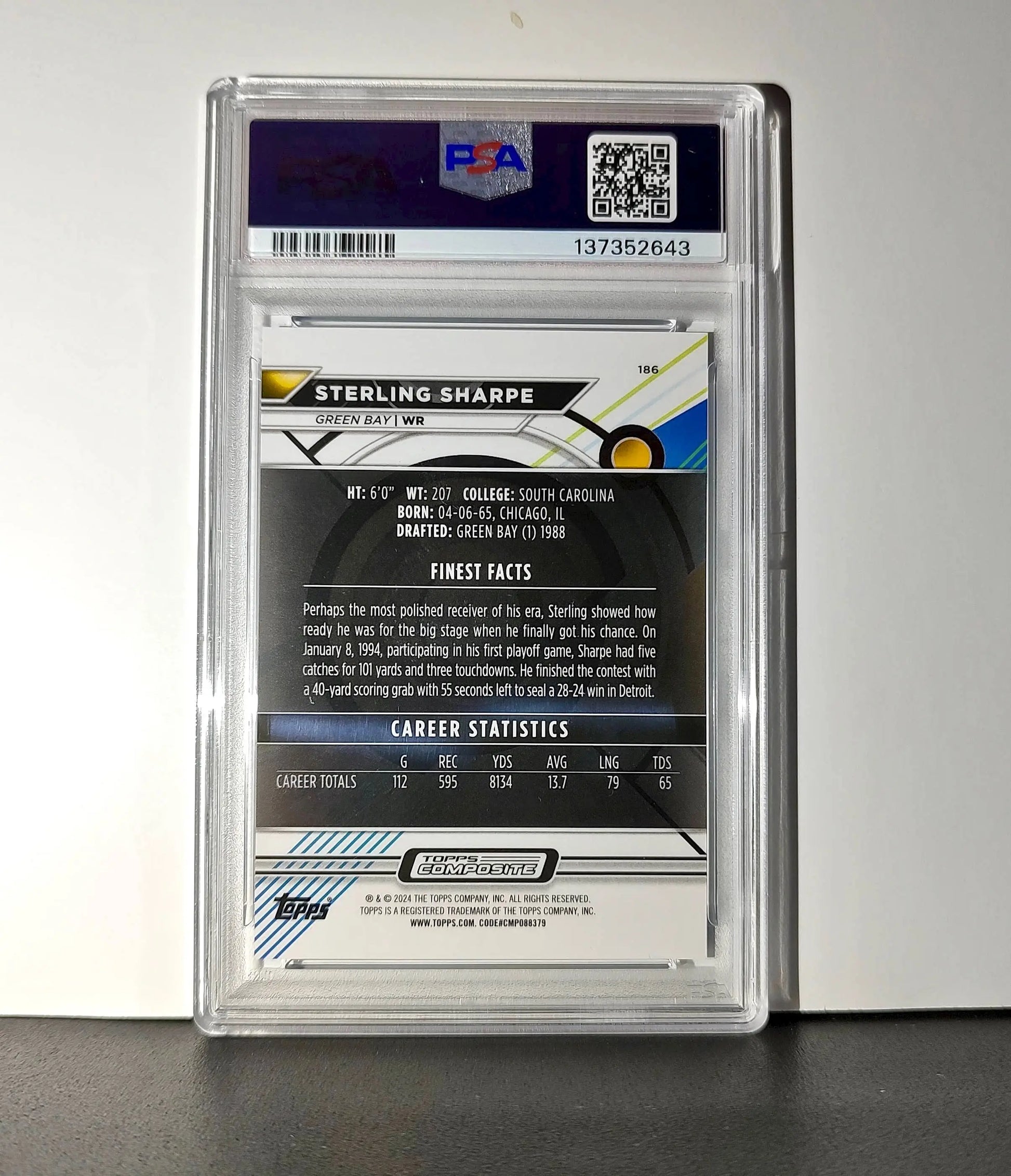 Sterling Sharpe 2023 Topps 64/99 Finest #186 Blue Checkerboard Refractor PSA 6