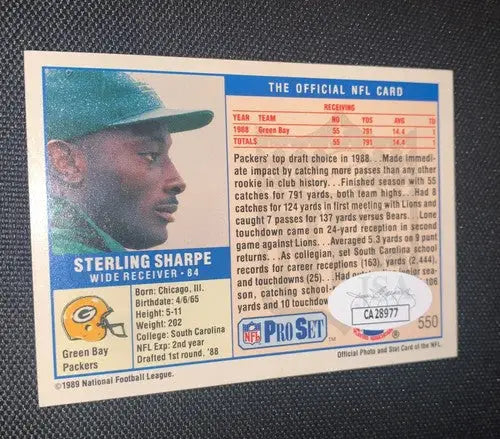 Sterling Sharpe Signed 1989 PACKERS ROOKIE card #550 JSA AUTO RC - Football Card Single