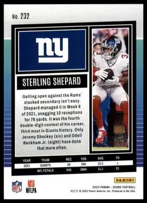 Sterling Shepard 2022 Score #232 New York Giants - Football Card Single