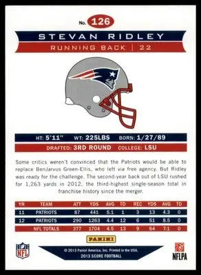 Stevan Ridley 2013 Score #126 New England Patriots