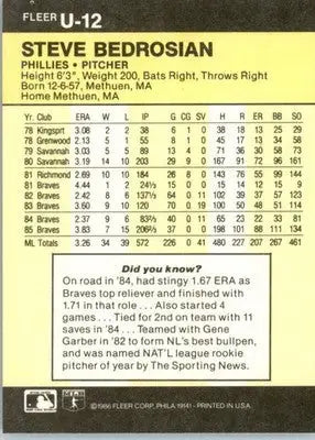 Steve Bedrosian - 1986 Fleer Update - #U-12 - Baseball - Baseball Card Single