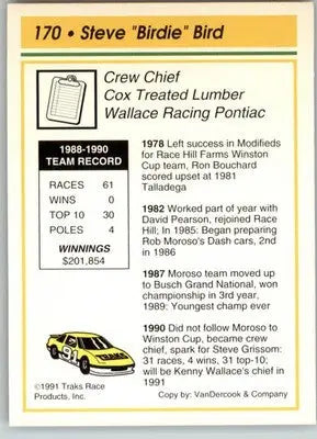Steve Bird - 1991 Traks - #170 - RC Racing - Racing Card Single
