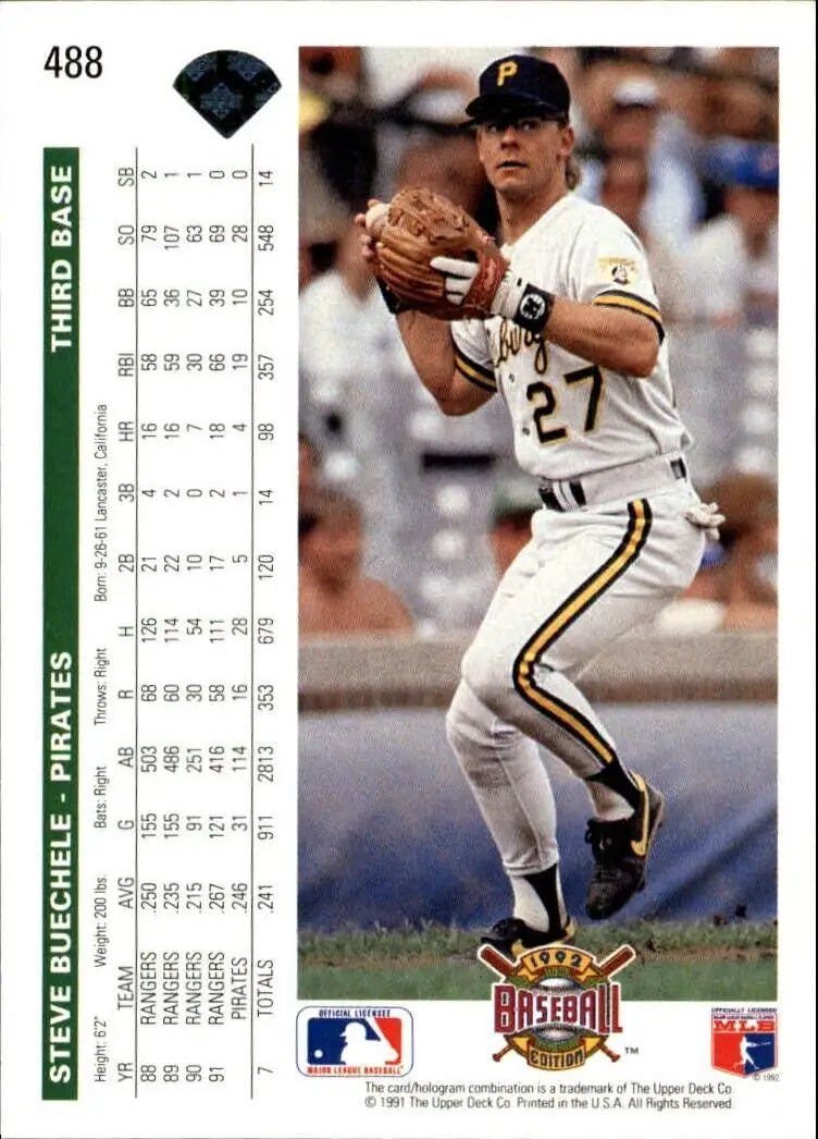 Steve Buechele 1992 Upper Deck MLB #488 Baseball Card Pittsburgh Pirates - Baseball Card Single