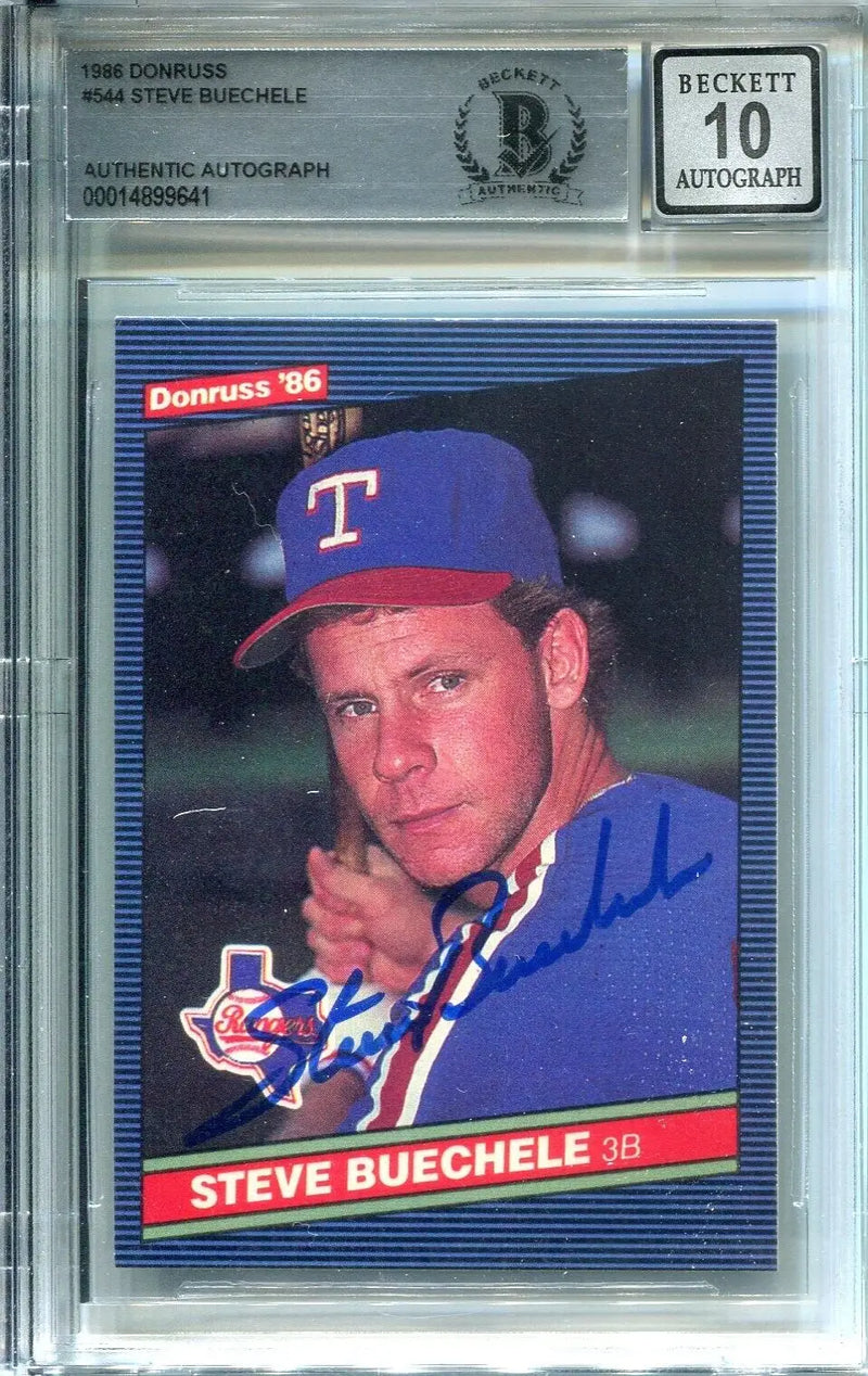 Graded Steve Buechele autographed baseball card from Texas Rangers AUTO BGS BAS 10