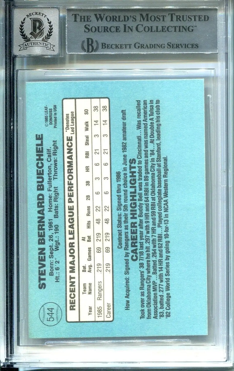 Graded baseball card of Steve Buechele, Texas Rangers RC AUTO BGS BAS 10