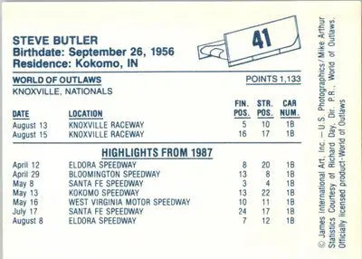 Steve Butler - 1987 World of Outlaws - #41 - Racing - Racing Card Single